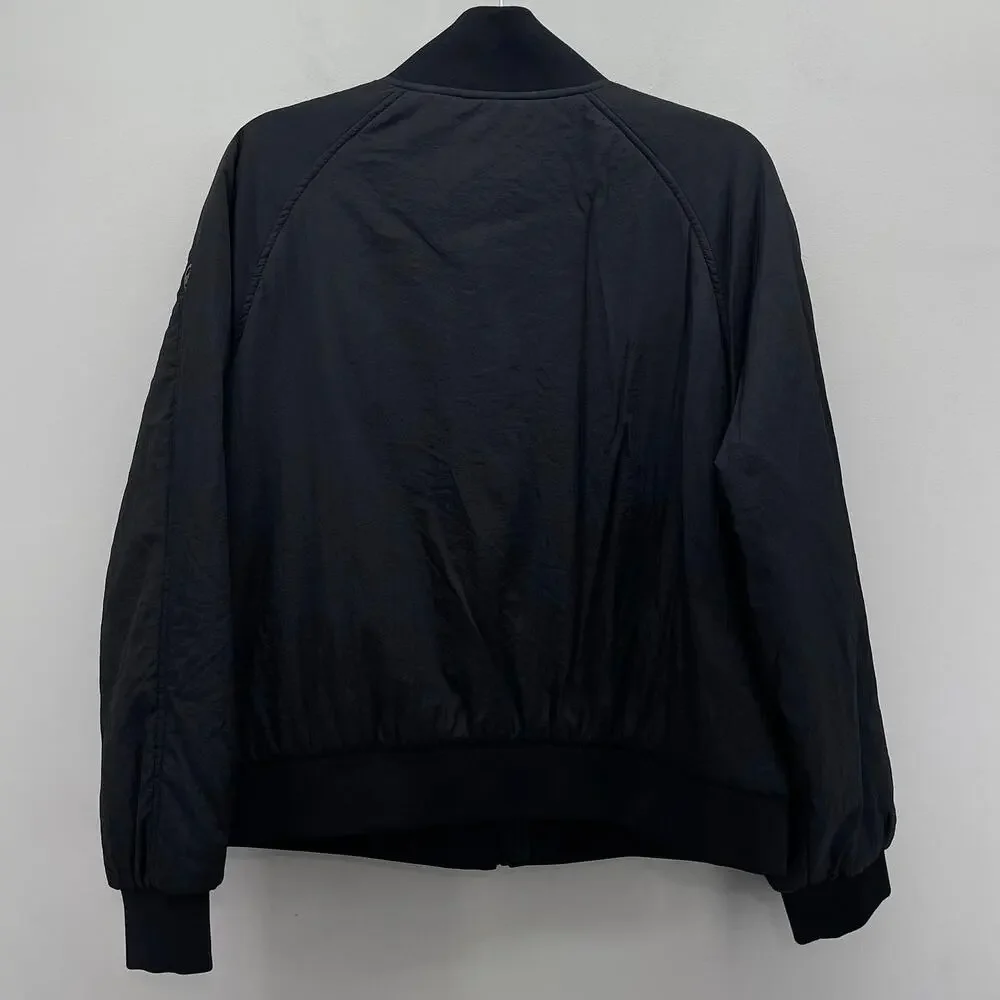 Michael Kors Bomber Jacket Womens‎ Large Black Black Nylon Full Zip Coat